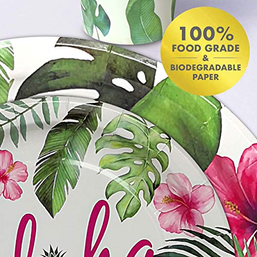 HIPEEWO Hawaiian Aloha Party Decorations - Luau Tropical Party Supplies, Including Plates, Napkins, Hawaiian Theme Cups for Tiki Summer Pool and Tropical Birthday Party Serves 16 Guests 64 PCS