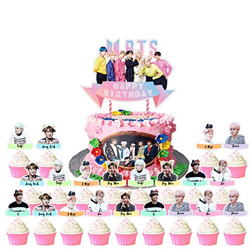 BTS Birthday Party Supplies Include 22 Cake Topper Cupcake Toppers, Birthday Banner, 21 Balloons. 40 Stickers BTS Birthday Party Supplies Include 22 Cake Topper Cupcake Toppers, Birthday Banner, 21 Balloons. 40 Stickers BTS Birthday Party Supplies Include