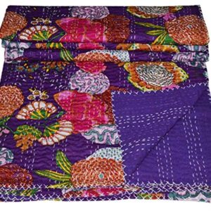 MAVISS HOMES Indian Handmade Floral Printed Cotton Kantha Quilt | Throw Blanekt Bedspreaed | Vintage Quilt | Home Decore; Multicolour