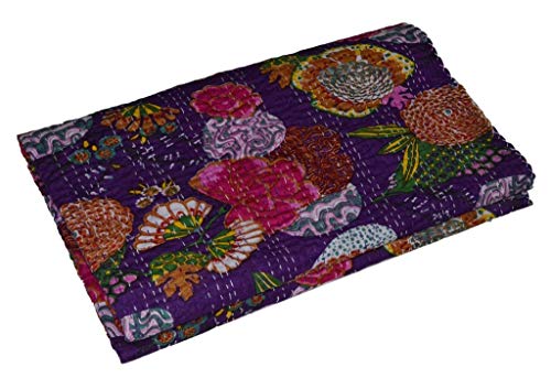 MAVISS HOMES Indian Handmade Floral Printed Cotton Kantha Quilt | Throw Blanekt Bedspreaed | Vintage Quilt | Home Decore; Multicolour