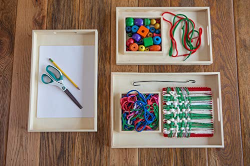 Wooden Living - Serving Tray/Wooden Trays with Handles and Small Wood Boxes Set (Unfinished) | for Montessori Activity, Art/Crafts, Painting, Restaurant Food, Decorative, Coffee Table | 5 Pieces