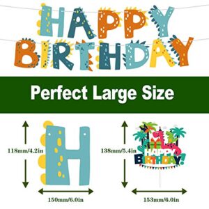 Happy 5th Birthday Balloons Set Dinosaur Themed Decoration – Dino Happy Birthday Banner and Cake Topper Party Supplies