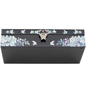 February Mountain Mother of Pearl Jewelry Organizer box - Handmade Large Wooden Box Romantic Anniversary Birthday Gifts for women (Peacock)