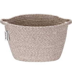 sea team oval cotton rope woven storage basket with handles, diaper caddy, nursery nappies organizer, baby shower basket for kid's room, 14.2 x 9 x 11.4 inches (medium size, mottled brown)