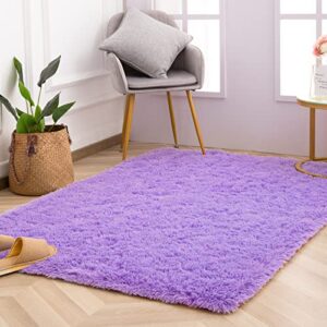 terrug super soft shaggy fluffy rugs for kids room, home decor area rugs 4x6 feet for bedroom, cute plush rugs for girls bedroom dorm, non-slip carpet for living room (4x6 feet, purple)