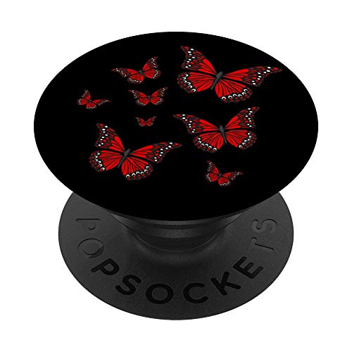 Red Butterflies Black Background PopSockets Swappable PopGrip