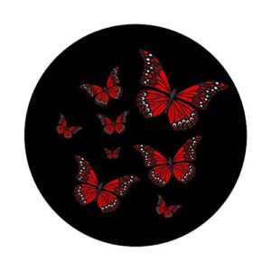 Red Butterflies Black Background PopSockets Swappable PopGrip