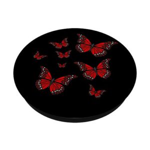 Red Butterflies Black Background PopSockets Swappable PopGrip