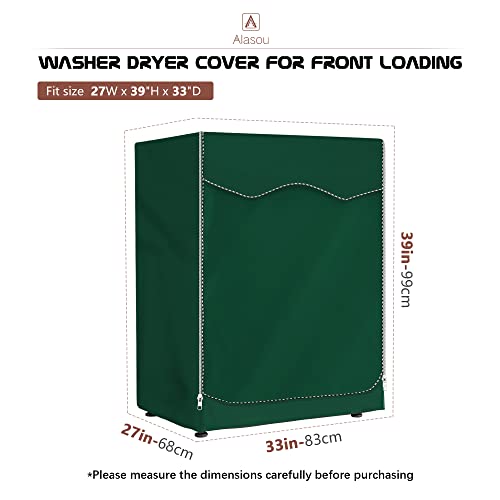 AlaSou Washer Dustproof Cover Front Load Washing Machine Dryer Protector Sunscreen Waterproof Cover (Dark Green, 27"W x 33"D x 39"H)