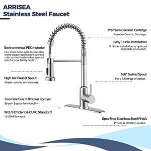 ARRISEA Kitchen Faucets Brushed Nickel, 3 Hole Stainless Steel Kitchen Faucet, Laundry Sink Faucet with Sprayer, Single Handle Outdoor Sink Faucets with Deck Plate, Llave de fregadero de cocina