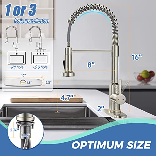 ARRISEA Kitchen Faucets Brushed Nickel, 3 Hole Stainless Steel Kitchen Faucet, Laundry Sink Faucet with Sprayer, Single Handle Outdoor Sink Faucets with Deck Plate, Llave de fregadero de cocina