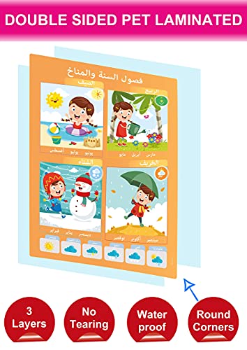 Dosmaxx 10 Large Arabic&English Educational Posters for Kids,Arabic Alphabet for Kids,Preschool, Homeschool,and Elementary Classroom Displays,Teach Numbers,Colors,Animals,Arabic Letters,Weather