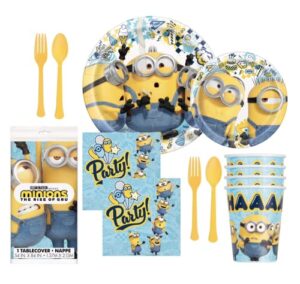 minions 2 despicable me birthday party supplies and decorations for 16 guests paper plates napkins cups table cover and yellow plastic cutlery set