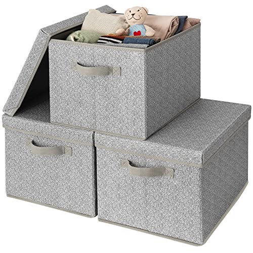 GRANNY SAYS Bundle of 3-Pack Gray Rectangular Lidless Storage Bins & 3-Pack Gray Rectangular Storage Bins with Lids