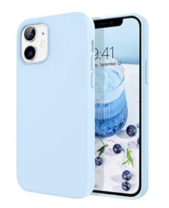 domaver iphone 12 case, iphone 12 pro case liquid silicone soft gel rubber microfiber lining cushion protective cover for iphone 12/12 pro 5g -6.1 inch, light blue