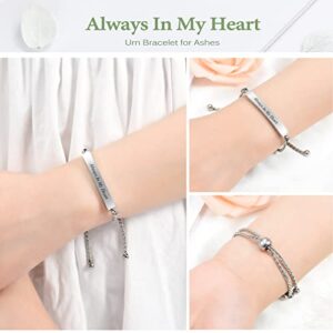 zeqingjw Heart Cremation Bracelet for Ashes Stainless Steel Urn Bangles for Ashes Memorial Keepsake Cremation Memorial Urn Bracelet - Adjustable,Free Fill Kit (Silver)