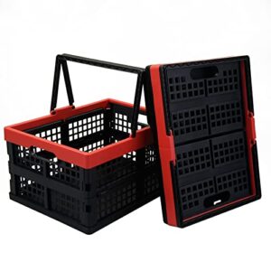 AnnkkyUS 2-pack Collapsible Storage Crates, Folding Plastic Shopping Basket with Handle