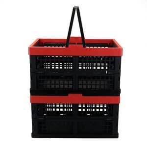 AnnkkyUS 2-pack Collapsible Storage Crates, Folding Plastic Shopping Basket with Handle