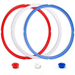 silicone sealing ring for instapot - 3 pcs replacement silicone gasket seal rings with 3 colors(red, clear and blue) - gasket accessories for 5/6 qt instapot…