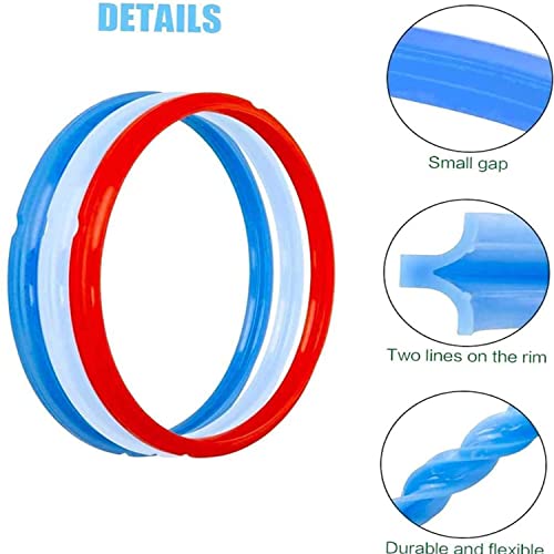 Silicone Sealing Ring for InstaPot - 3 Pcs Replacement Silicone Gasket Seal Rings with 3 Colors(Red, Clear and Blue) - Gasket Accessories for 5/6 Qt InstaPot…