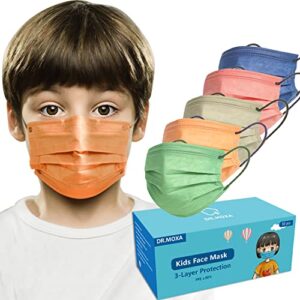 dr.moxa 50pcs kids face masks 3 ply breathable kids masks disposable with earloop for boys girls outdoor school