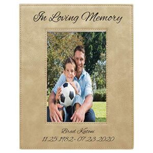 custom - in loving memory - personalized name and date - personalized custom engraved leatherette faux leather hanging/tabletop personalized memorial family photo picture memory frame