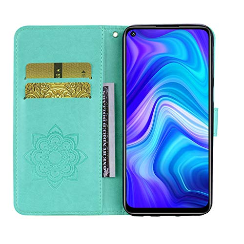 COTDINFORCA Compatible with Xiaomi Redmi Note 9 Case Glitter Wallet Case Leather with Card Slots Flip Case for Women Crystal Owl Embossing Shockproof Case for Xiaomi Redmi Note 9 Green YK