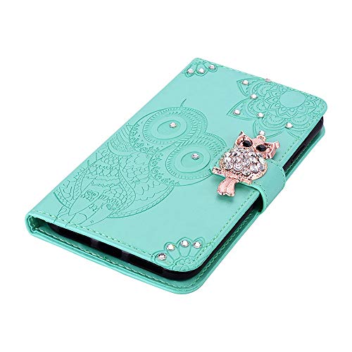 COTDINFORCA Compatible with Xiaomi Redmi Note 9 Case Glitter Wallet Case Leather with Card Slots Flip Case for Women Crystal Owl Embossing Shockproof Case for Xiaomi Redmi Note 9 Green YK