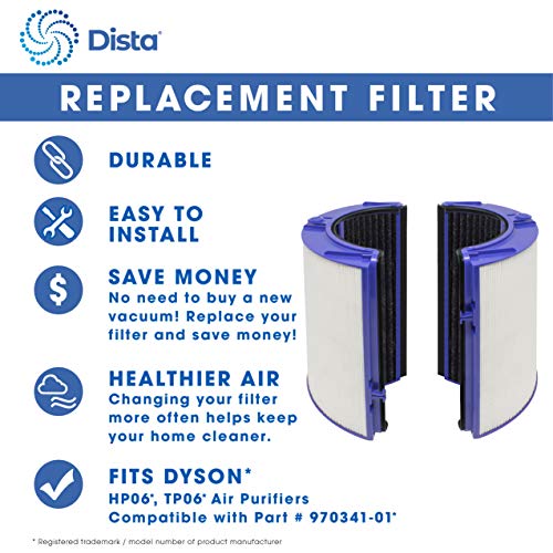 Dista Filter - 970341-01 Premium Combi 360 Glass True Hepa Filter Compatible with Dyson Air Purifier Model PH01 PH02 PH03 PH3A PH04 TP06 HP06 TP07 HP07 TP7A TP09 HP09 for for Dyson Pure Cool +Hot +Humidify CRYPTOMIC Tower Purifying Fan Part # 970341-01 97