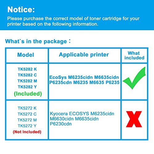 LCL Compatible Toner Cartridge Replacement for Kyocera TK5282 TK-5282 TK-5282K TK-5282C TK-5282M TK-5282Y 1T02TW0US0 1T02TWCUS0 1T02TWBUS0 1T02TWAUS0 (Black Cyan Magenta Yellow 4-Pack )