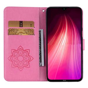 COTDINFORCA Compatible with Xiaomi Redmi Note 8 Case Glitter Wallet Case Leather with Card Slots Flip Case for Women Crystal Owl Embossing Shockproof Case for Xiaomi Redmi Note 8 Pink YK