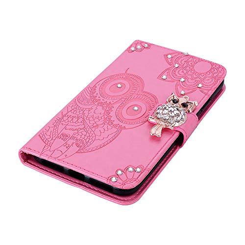 COTDINFORCA Compatible with Xiaomi Redmi Note 8 Case Glitter Wallet Case Leather with Card Slots Flip Case for Women Crystal Owl Embossing Shockproof Case for Xiaomi Redmi Note 8 Pink YK