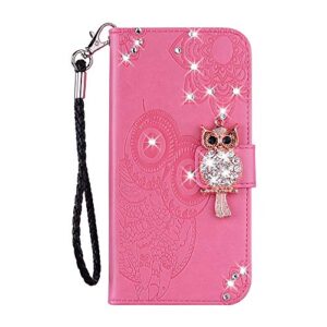 COTDINFORCA Compatible with Xiaomi Redmi Note 8 Case Glitter Wallet Case Leather with Card Slots Flip Case for Women Crystal Owl Embossing Shockproof Case for Xiaomi Redmi Note 8 Pink YK