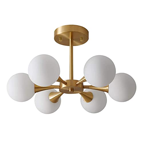 KCO Lighting Industrial Ceiling Light Semi Flush Mount Chandelier Antique Brass Light Fixture Mid Century Molecule Magic Bean Ceiling Lamp for Bedroom Living Room Farmhouse (6 Heads)