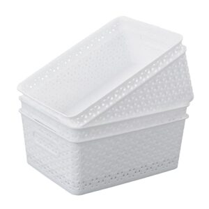 annkkyus 4-pack plastic storage baskets, white organizer bins for kitchen office