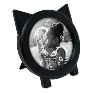 isaac jacobs 4x4 round resin sentiment cat picture frame with ears, photo tabletop & wall display hanging display & home décor (black)