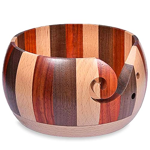 Coopay Wool Yarn Bowl Rosewood, Handmade Wooden Yarn Storage Bowl with Holes, Knitting Wool Storage Bowl Round - Ideal Knitting Crochet Accessories for Knitters