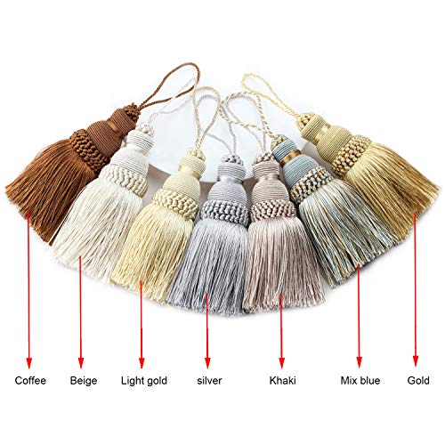 Fenghuangwu Colorful Tassel Key Tassel DIY Accessories for Curtain and Home Decoration-Mix blue-2PCS