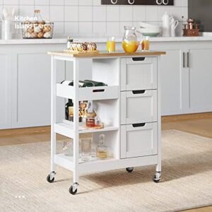 yitahome kitchen island cart with storage, kitchen cart for home, rolling serving utility trolley cart on wheel with 3 drawers and 3 storage shelves, kitchen serving cart for dining room, bar, white