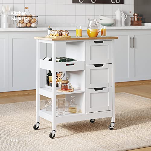 YITAHOME Kitchen Island Cart with Storage, Kitchen Cart for Home, Rolling Serving Utility Trolley Cart On Wheel with 3 Drawers and 3 Storage Shelves, Kitchen Serving Cart for Dining Room, Bar, White