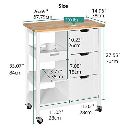 YITAHOME Kitchen Island Cart with Storage, Kitchen Cart for Home, Rolling Serving Utility Trolley Cart On Wheel with 3 Drawers and 3 Storage Shelves, Kitchen Serving Cart for Dining Room, Bar, White