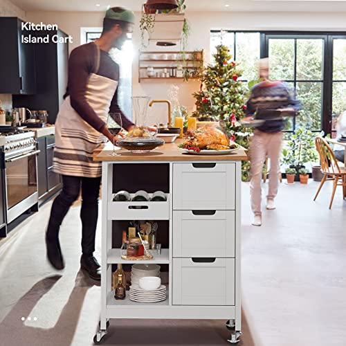 YITAHOME Kitchen Island Cart with Storage, Kitchen Cart for Home, Rolling Serving Utility Trolley Cart On Wheel with 3 Drawers and 3 Storage Shelves, Kitchen Serving Cart for Dining Room, Bar, White