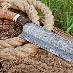 Damascus Meat Cleaver Knife, Damascus Steel Chef Knife & Butcher Knife - Multipurpose Sharp Knife, Vegetable Cleaver & Meat Cleavers, Kitchen Knife for Meat with Rose Wood Handle & Knife Sheath