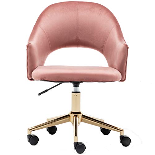 BTEXPERT Gold OfficeDesk Fancy Rosegold 360 Swivel Rolling Modern Desk Office Home Chair. Contemporary Golden Frame and Durable Castors, Adjustable, Rose Pink