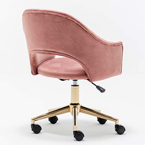 BTEXPERT Gold OfficeDesk Fancy Rosegold 360 Swivel Rolling Modern Desk Office Home Chair. Contemporary Golden Frame and Durable Castors, Adjustable, Rose Pink