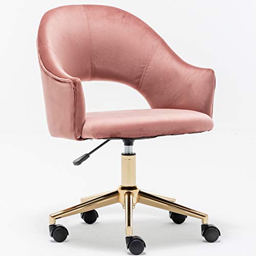 BTEXPERT Gold OfficeDesk Fancy Rosegold 360 Swivel Rolling Modern Desk Office Home Chair. Contemporary Golden Frame and Durable Castors, Adjustable, Rose Pink