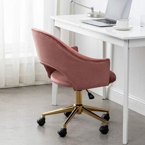 BTEXPERT Gold OfficeDesk Fancy Rosegold 360 Swivel Rolling Modern Desk Office Home Chair. Contemporary Golden Frame and Durable Castors, Adjustable, Rose Pink