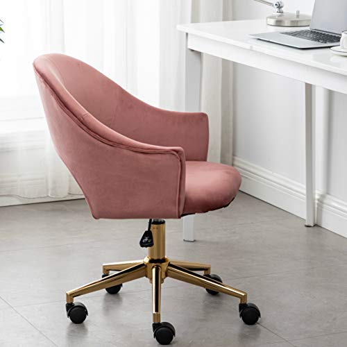 BTEXPERT Gold OfficeDesk Fancy Rosegold 360 Swivel Rolling Modern Desk Office Home Chair. Contemporary Golden Frame and Durable Castors, Adjustable, Rose Pink