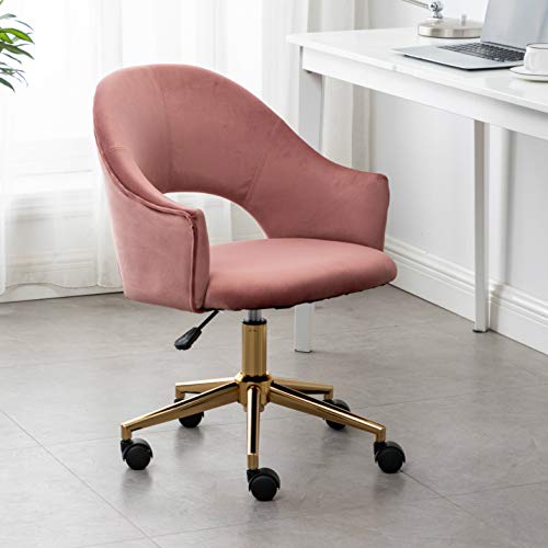 BTEXPERT Gold OfficeDesk Fancy Rosegold 360 Swivel Rolling Modern Desk Office Home Chair. Contemporary Golden Frame and Durable Castors, Adjustable, Rose Pink