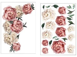 19 pcs large and medium peony rose flowers wall decors watercolor stickers for wall background in living room nursery kids bedroom office and work (set of 2 variants)